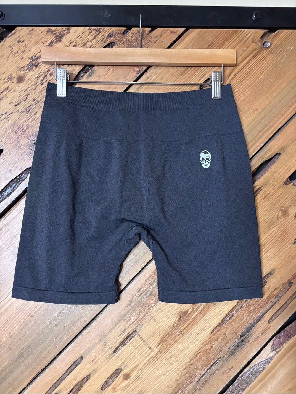 Gymreapers Women's Charcoal Gray Biker Shorts with Subtle Skull Accent